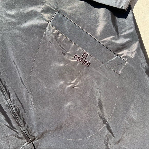 Womens vintage Fendi polyamide windbreaker jacket coat zip brown chocolate shiny - Picture 6 of 6